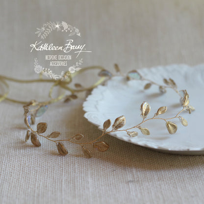 Jaune Silver metallic leaf hair vine, wreath - Custom colors to order are Rose gold, gold, Silver