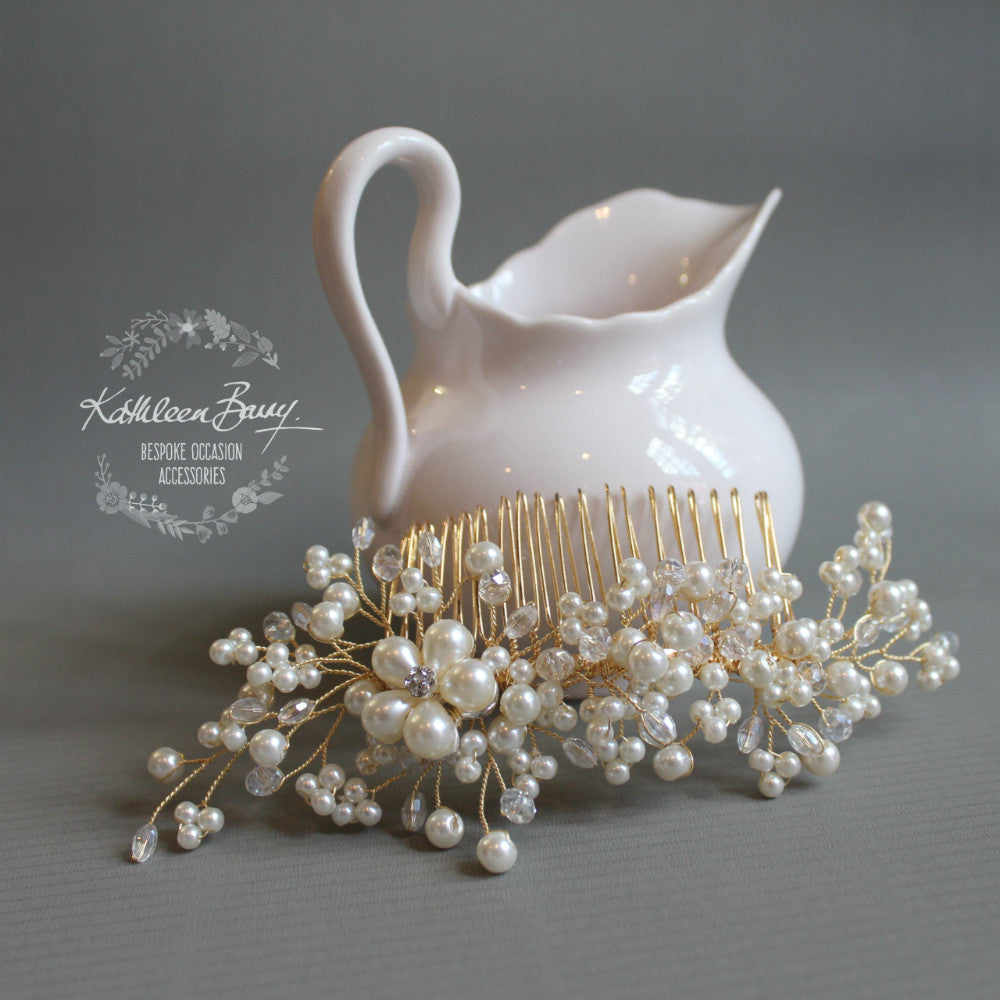 rose gold silver Bridal Comb crystal pearl wedding hair accessories Kathleen Barry Bespoke Occasion Accessories