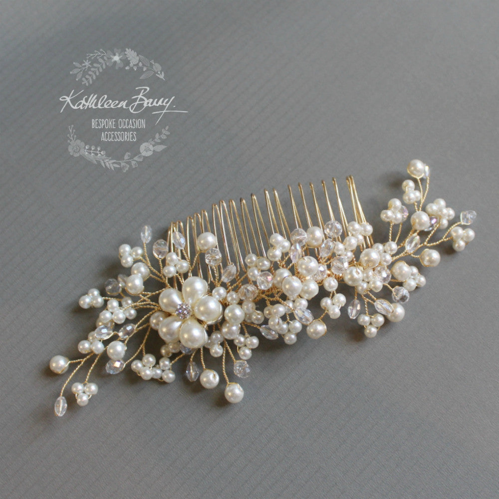 Jelani  rose gold or silver Bridal Hair Comb dainty, crystal, pearl - veil comb