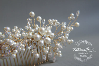 Jelani  rose gold or silver Bridal Hair Comb dainty, crystal, pearl - veil comb