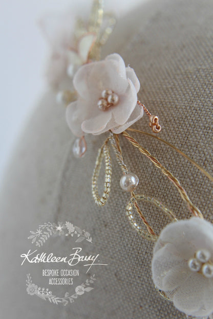 Jamie Rose Gold Blush Pink headband - wreath floral crown circlet - bridal hair accessories - wedding