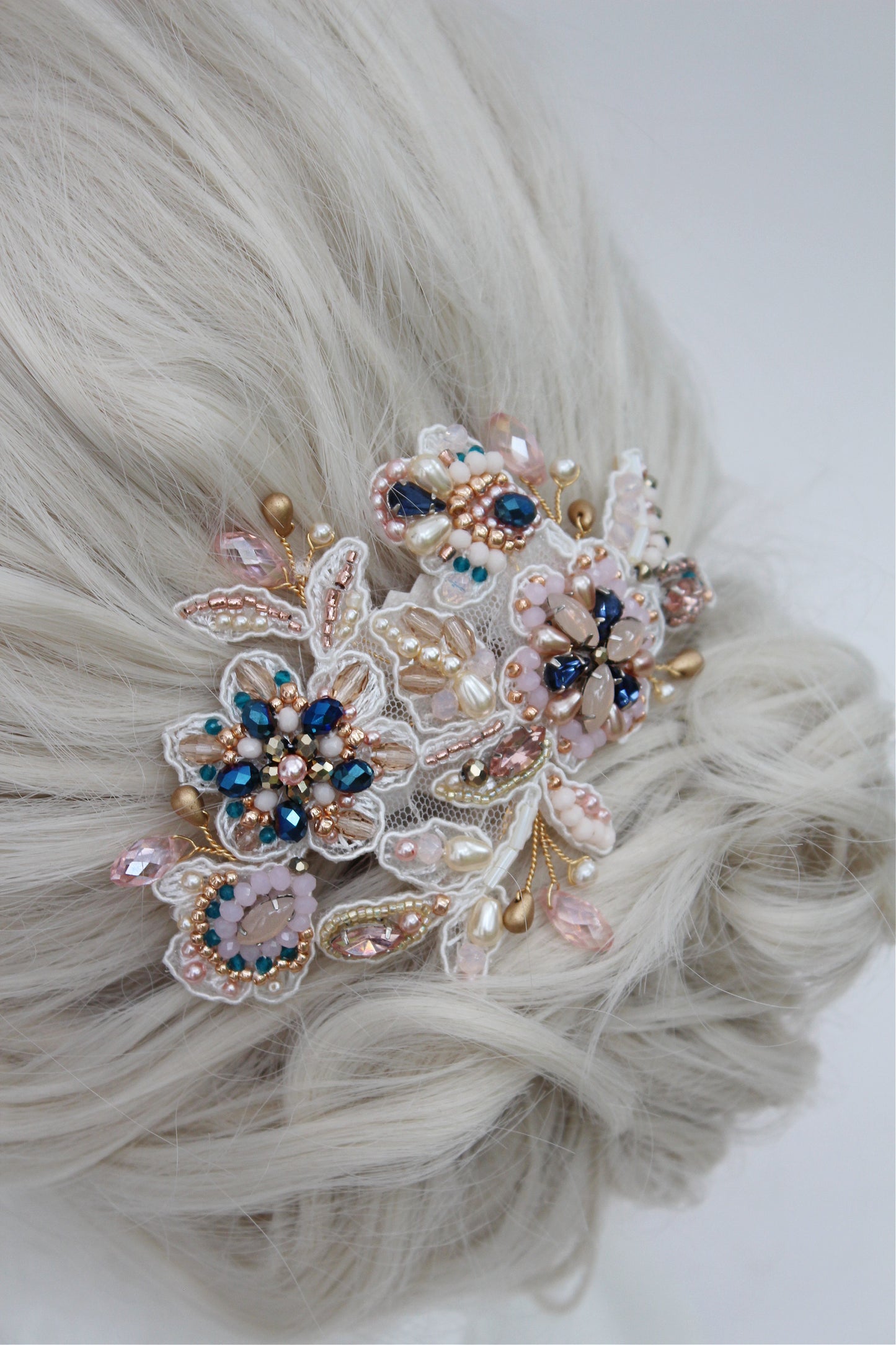 Jennifer Hand beaded Bridal hair clip - colors to order