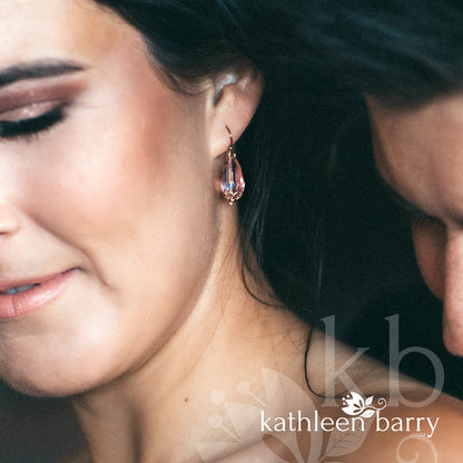 Ashley Crystal drop Earrings blush pink - Rose Gold, Silver or Gold finishes available