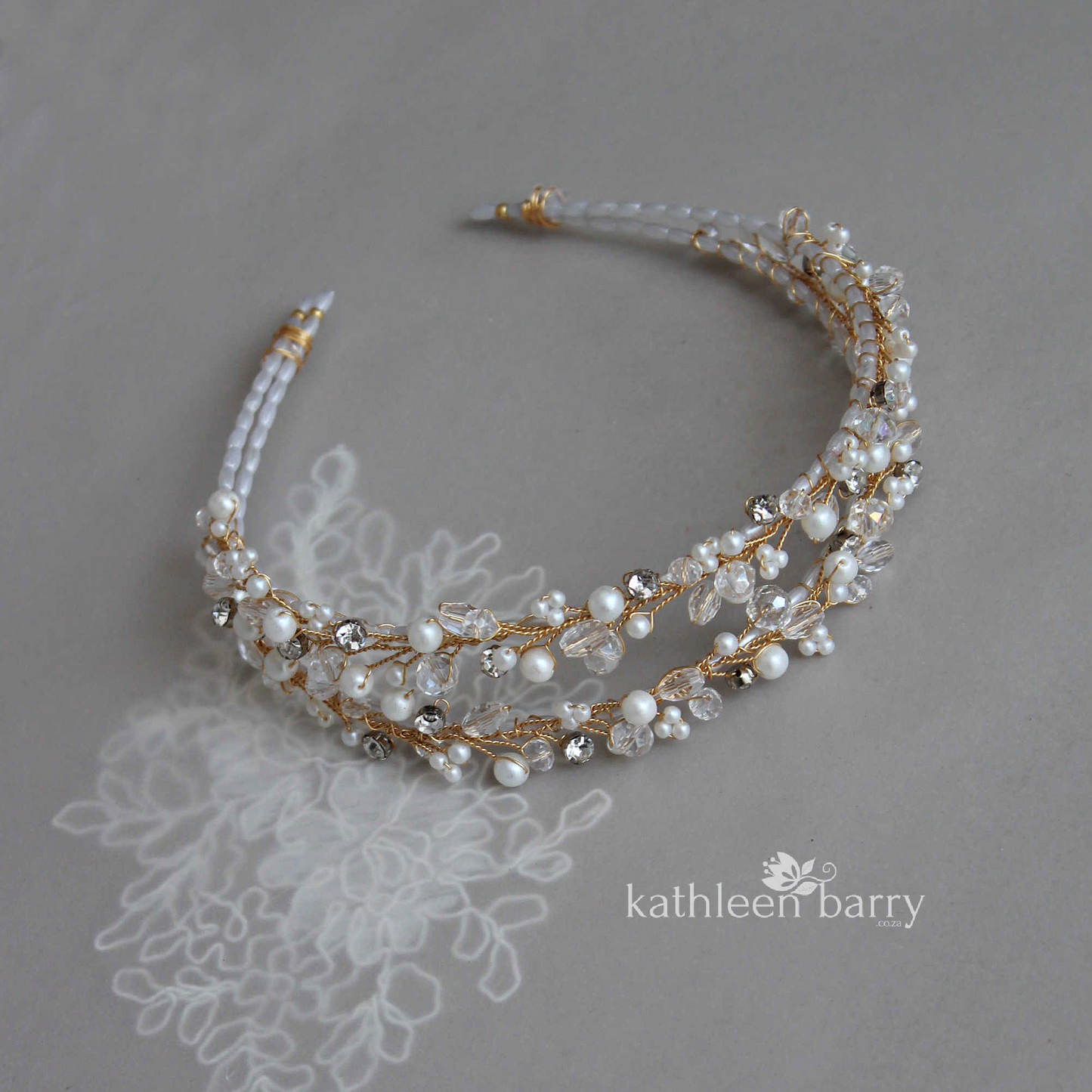 Joanne double strand headband crystal, pearl and rhinestone - Gold, Silver or rose gold options