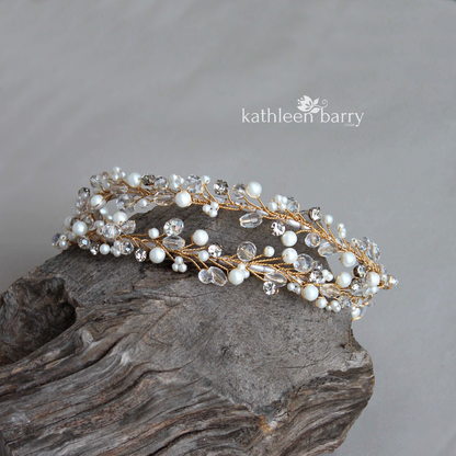 Joanne double strand headband crystal, pearl and rhinestone - Gold, Silver or rose gold options