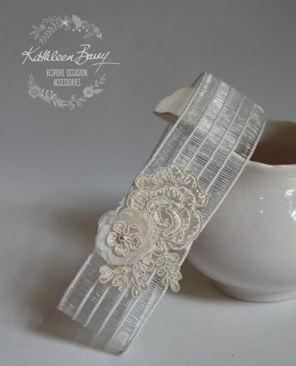 Joelle Garter ivory with flower detail and lace - color options available