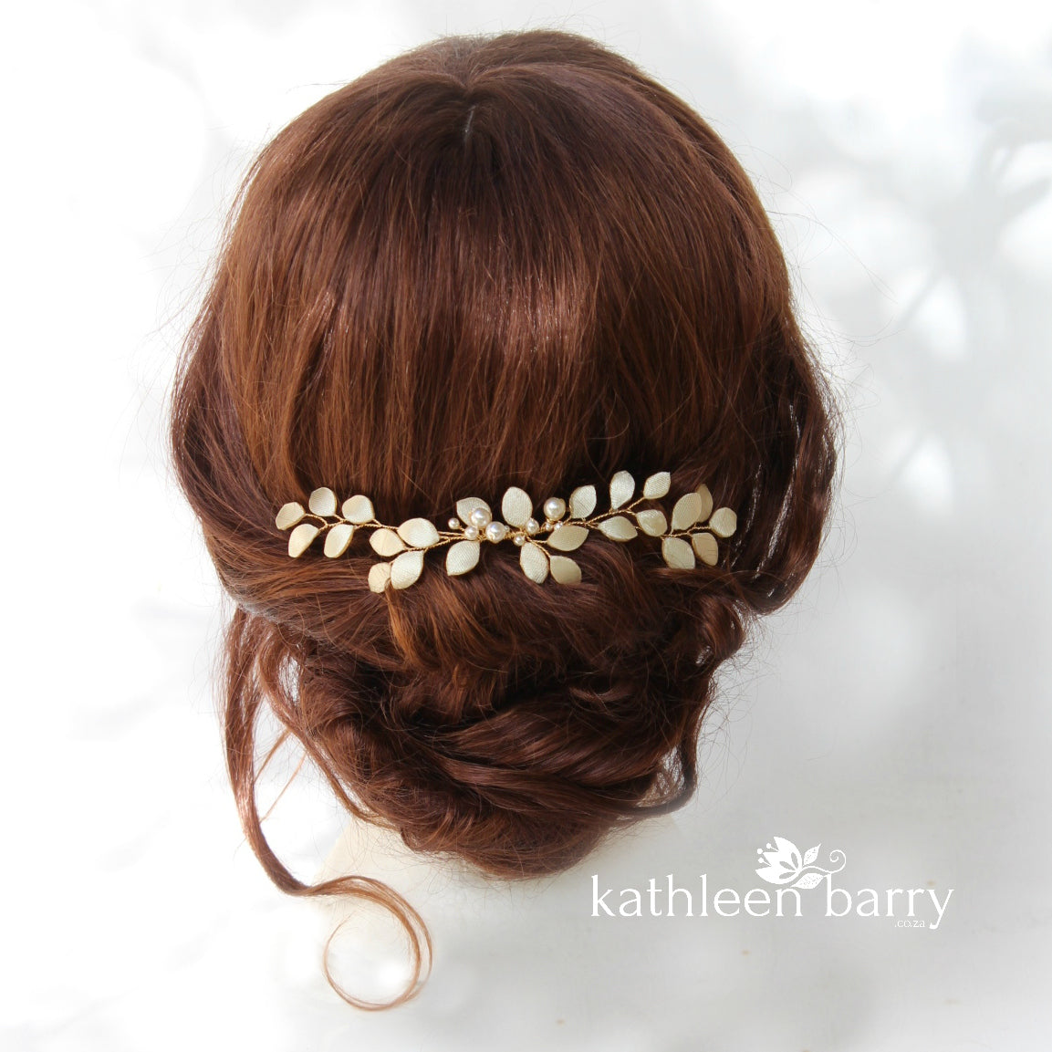 Caralize leaf hairpiece - satin sculpted fabric leaves & pearls - many color options available