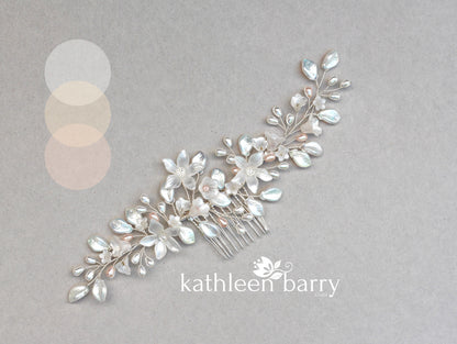 Taryn Statement floral and pearl hairpiece - Silver, gold or rose gold