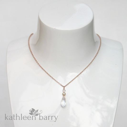 Kate chain necklace with crystal drop pendent - 14K gold, Rose gold filled or sterling silver