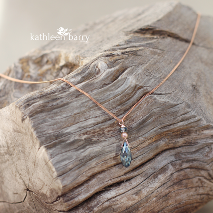 Kate chain necklace with crystal drop pendent - 14K gold, Rose gold filled or sterling silver