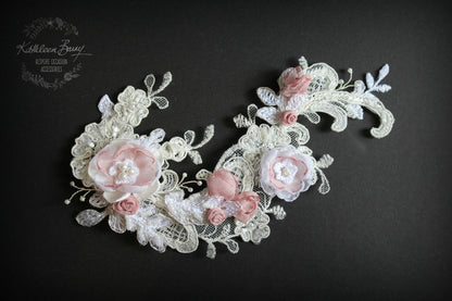 Kathryn hairpiece Lace - Bridal wedding hair accessories - Chantilly lace off white and pink - color options available