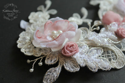 Kathryn hairpiece Lace - Bridal wedding hair accessories - Chantilly lace off white and pink - color options available