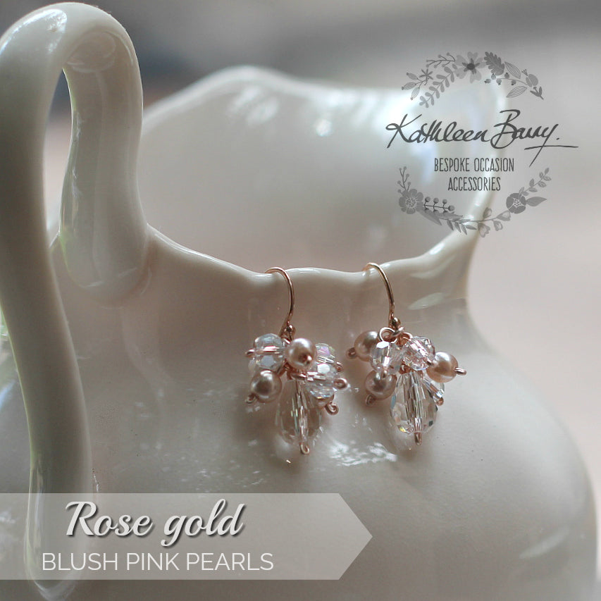 Kathy cluster earrings - Dainty clusters of crystal and pearls silver, gold or rose gold