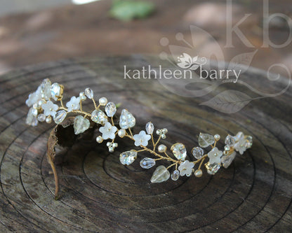 floral boho bride hair pin with leaf dainty flower rhinestone crystals