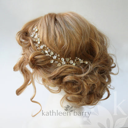 floral boho bride hair pin with leaf dainty flower rhinestone crystals
