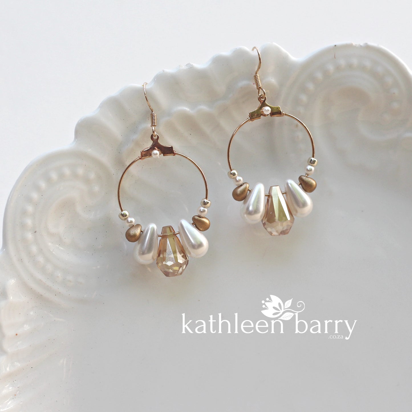 Kerryn gold hoop earrings -  white, cream or blush pink pearls