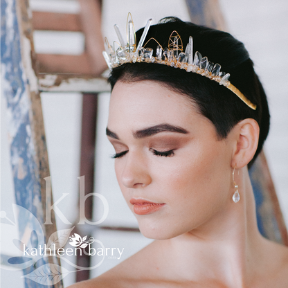 Kiara Crystal quartz bridal crown with rose gold, gold or silver wirework