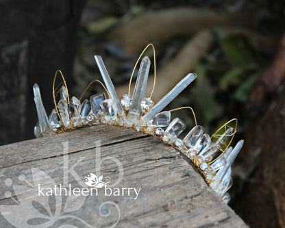 Kiara Crystal quartz bridal crown with rose gold, gold or silver wirework
