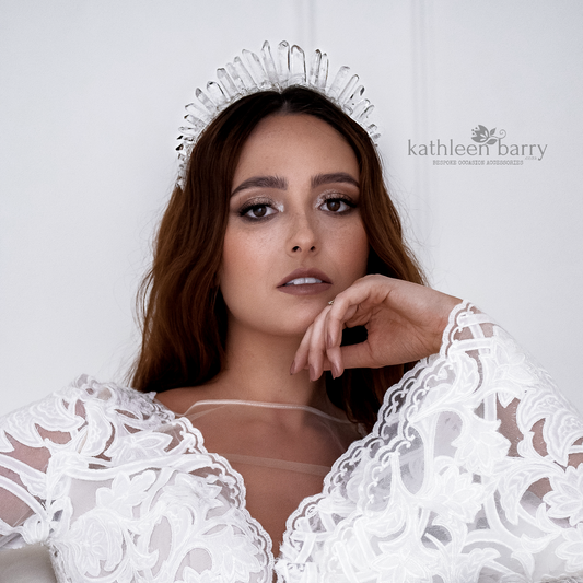 Crystal quartz bridal crown ready to ship - one only