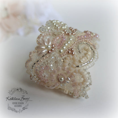 Bridal cuff bracelet lace crystal pearl  - ivory & shades of pink / blush pink