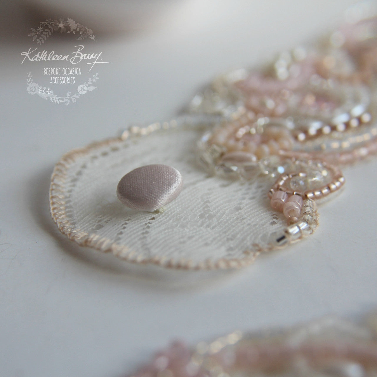 Bridal cuff bracelet lace crystal pearl  - ivory & shades of pink / blush pink