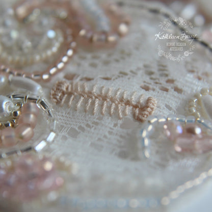 Bridal cuff bracelet lace crystal pearl  - ivory & shades of pink / blush pink