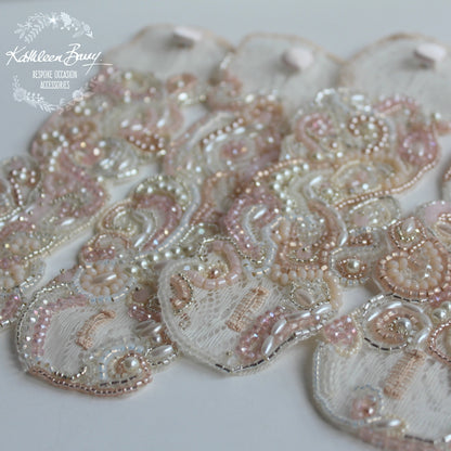 Bridal cuff bracelet lace crystal pearl  - ivory & shades of pink / blush pink