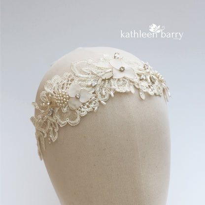 Diana Bridal lace headpiece - head band  - wedding headband bandeau