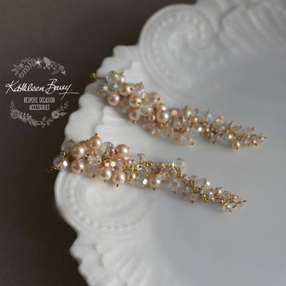 Mandy Bridal Crystal & Pearl Cluster drop Earrings - also available in silver & rose gold