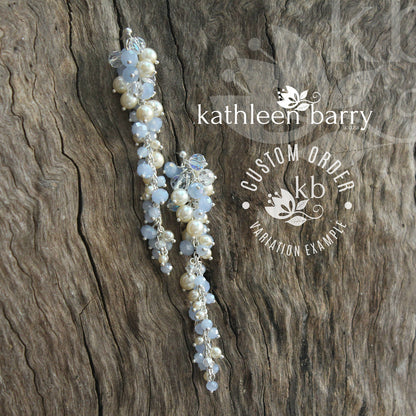 Lara Earrings - Cluster Crystal & Pearl Wedding Earrings - Silver, gold or rose gold