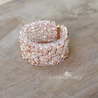 Lara crystal pearl cuff bracelet - Available in Gold, Silver or Rose Gold
