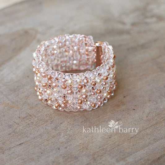 Lara crystal pearl cuff bracelet - Available in Gold, Silver or Rose Gold