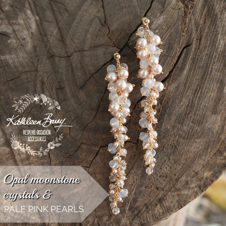 Mandy Bridal Crystal & Pearl Cluster drop Earrings - also available in silver & rose gold