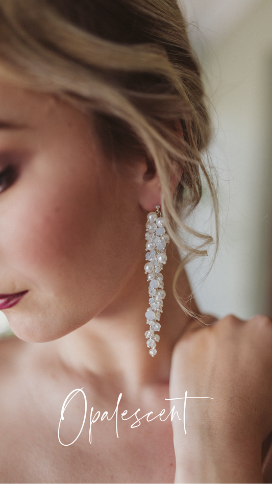 Mandy Bridal Crystal & Pearl Cluster drop Earrings - also available in silver & rose gold