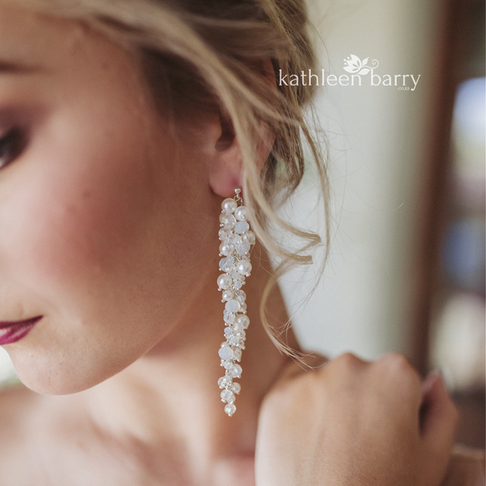 Lara Earrings - Cluster Crystal & Pearl Wedding Earrings - Silver, gold or rose gold