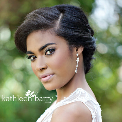 Lauren drop crystal pearl earrings - Silver, Gold, Rose gold or copper finish - assorted pearl color options