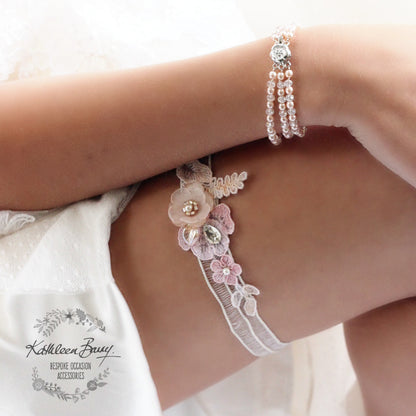 Lauren three strand bracelet - crystal and pearl, assorted pearl colors - available in silver or gold
