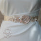 Leanne Wedding Dress Sash/Bridal belt in Blush pink and nude tones with luxury fabric flowers, rhinestone and lace detail - rose gold