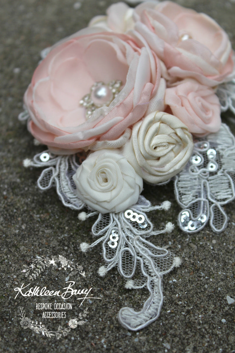 Liesl Bridal Hairpiece - floral veil comb - wedding hair accessory - blush pink ivory - colors to order