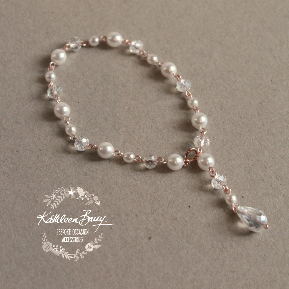 Lillian Rose Gold, Crystal & Pearl Bracelet - Available in Rose Gold, Gold or Silver