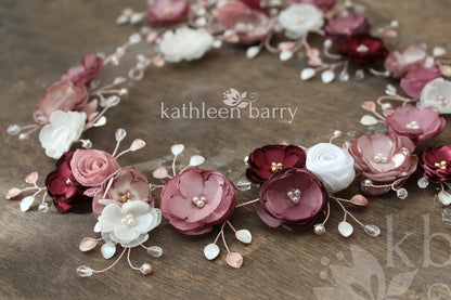 Lily Bridal Hair Crown Wreath Vine in Gold & Blush Pink tones - Wedding Accessories