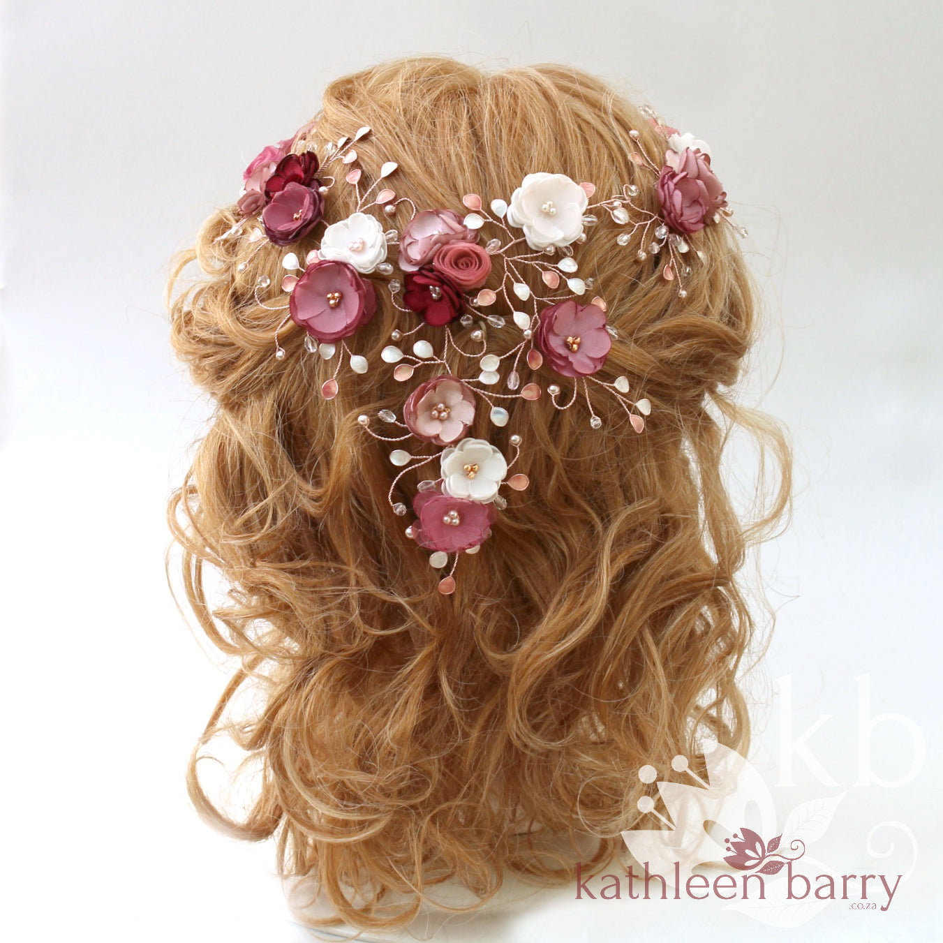 Lily Bridal Hair Crown Wreath Vine in Gold & Blush Pink tones - Wedding Accessories