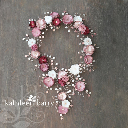 Lily Bridal Hair Crown Wreath Vine in Gold & Blush Pink tones - Wedding Accessories