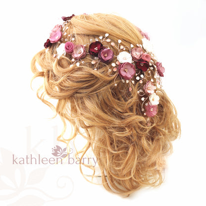 Lily Bridal Hair Crown Wreath Vine in Gold & Blush Pink tones - Wedding Accessories