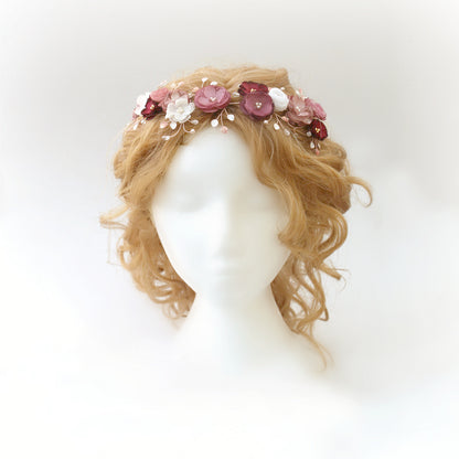Lily Bridal Hair Crown Wreath Vine in Gold & Blush Pink tones - Wedding Accessories