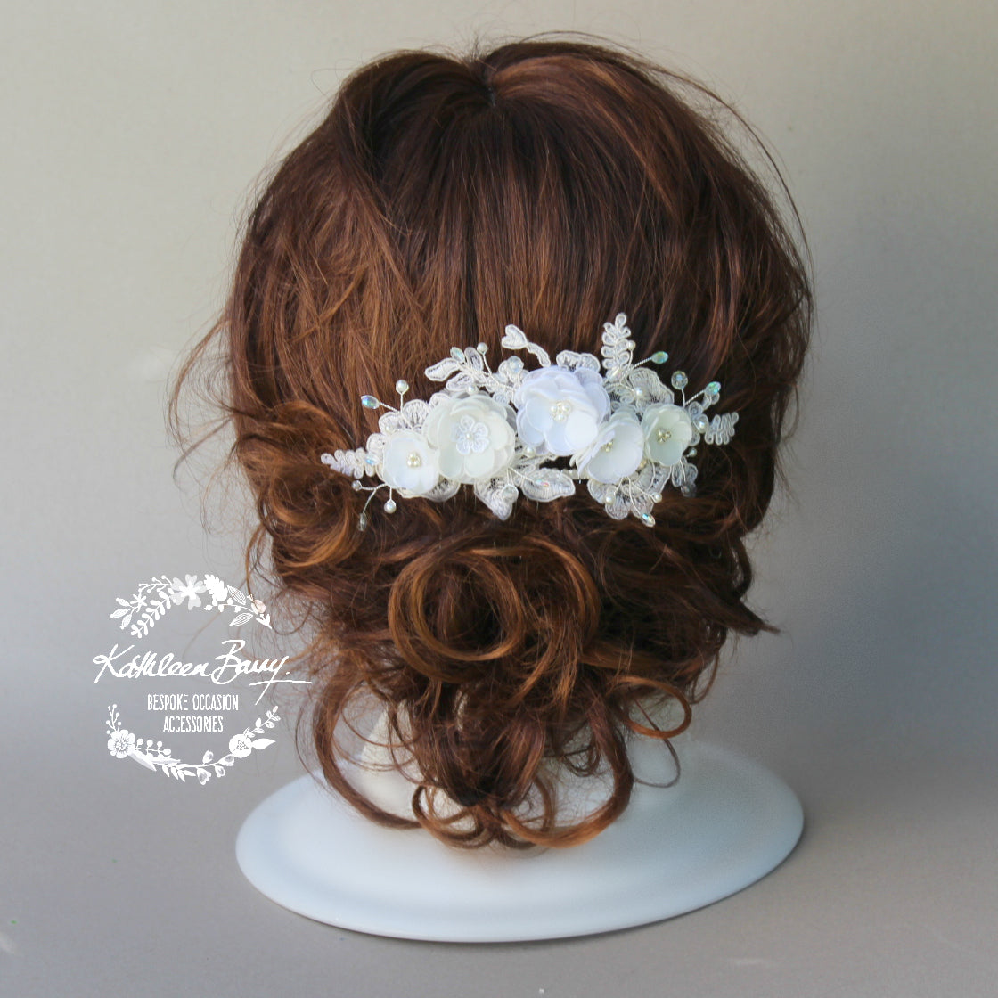 lace flower hair clip white ivory veil comb