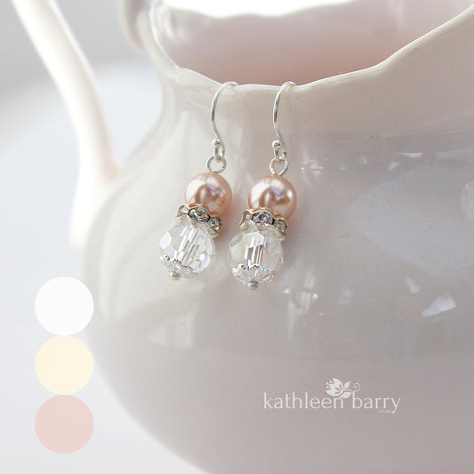 Linda dainty crystal pearl earrings - Sliver only perfect Bridesmaid gift