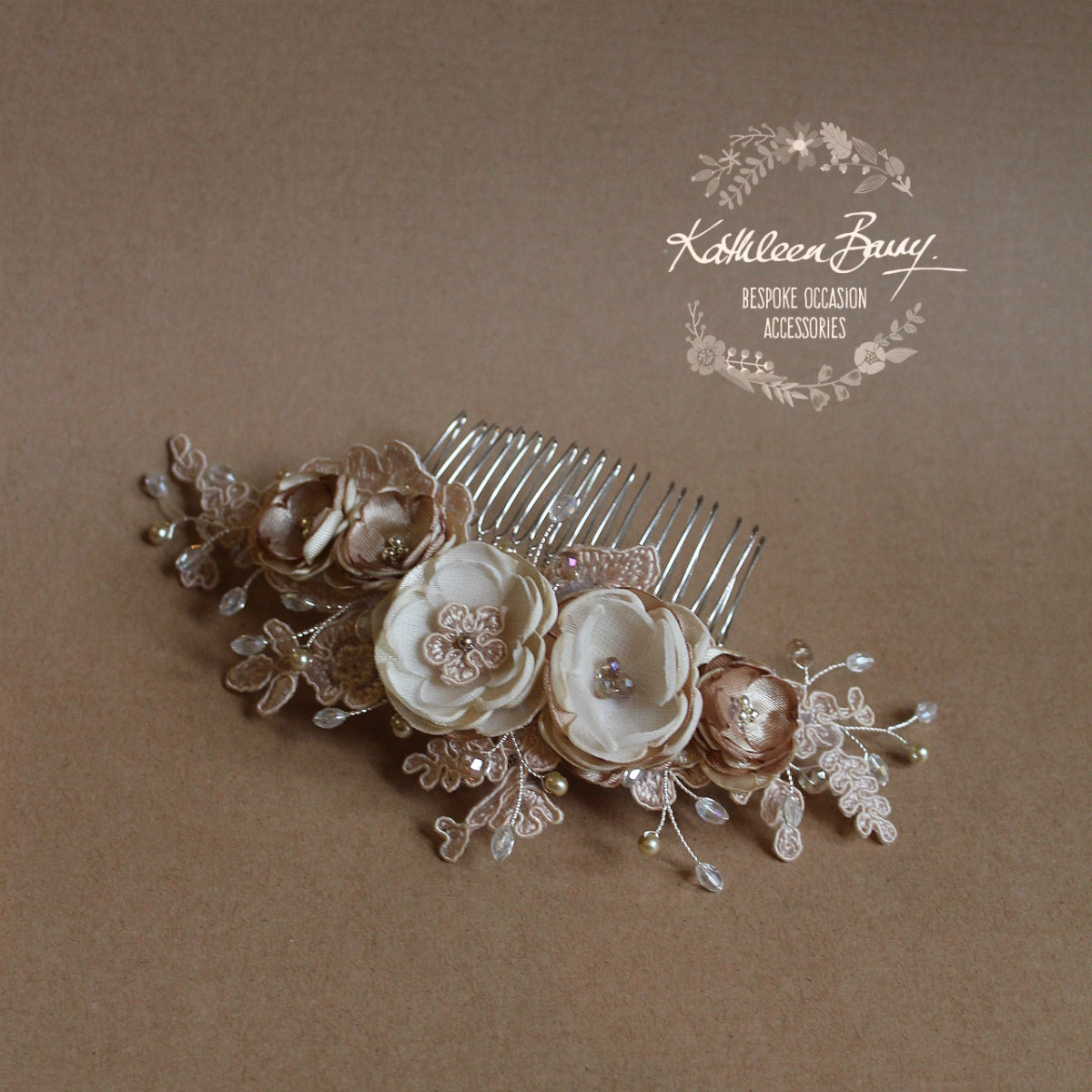 lace flower hair clip coffee  taupe veil comb
