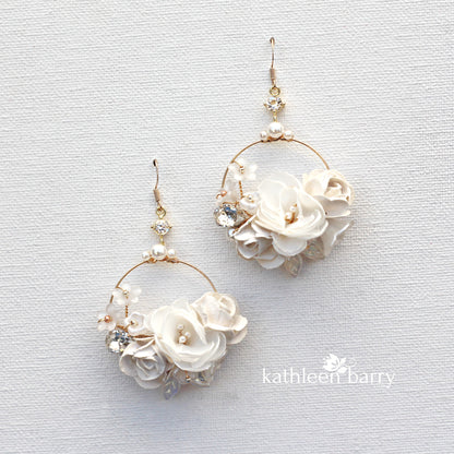 Flower hoop bridal earrings statement