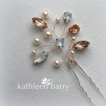 Lucia crystal rhinestone and pearl hair pin - Color options available (2-tone or single)